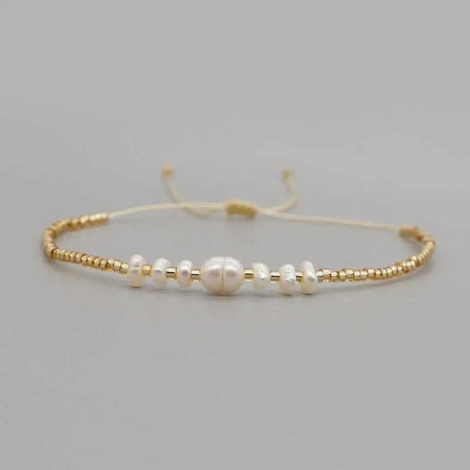 Dainty Thin Gold Plated Pearls Bead Bracelet - Anxiety Relief Jewellery - Mindful Rings