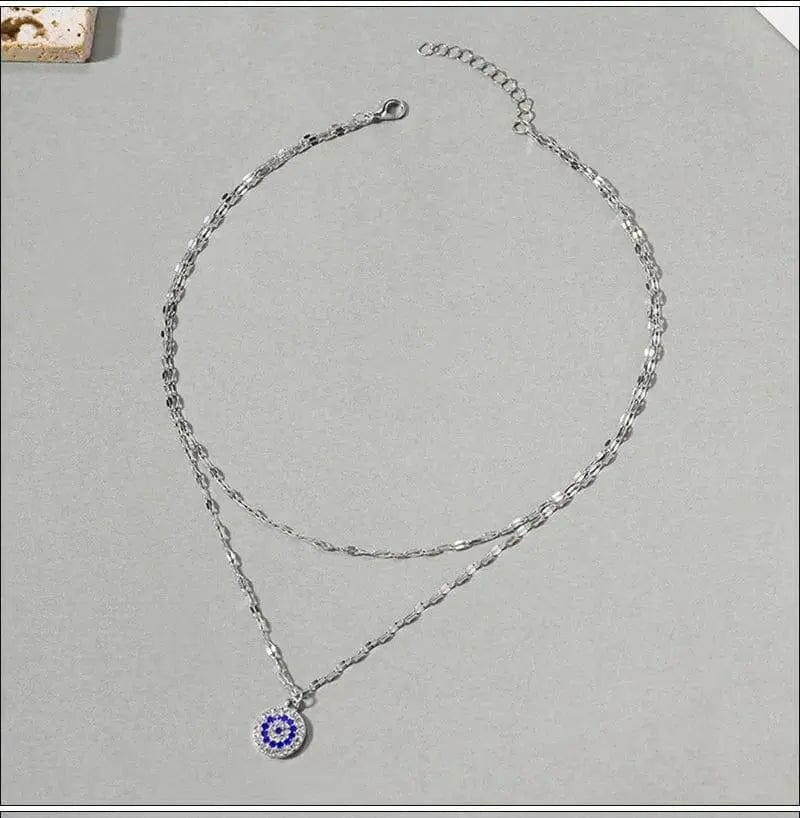 PRE ORDER Evil Eye Double Layer Stainless Steel Silver Devils Eye Anxiety Relief Fidget Necklace - Mindful Rings