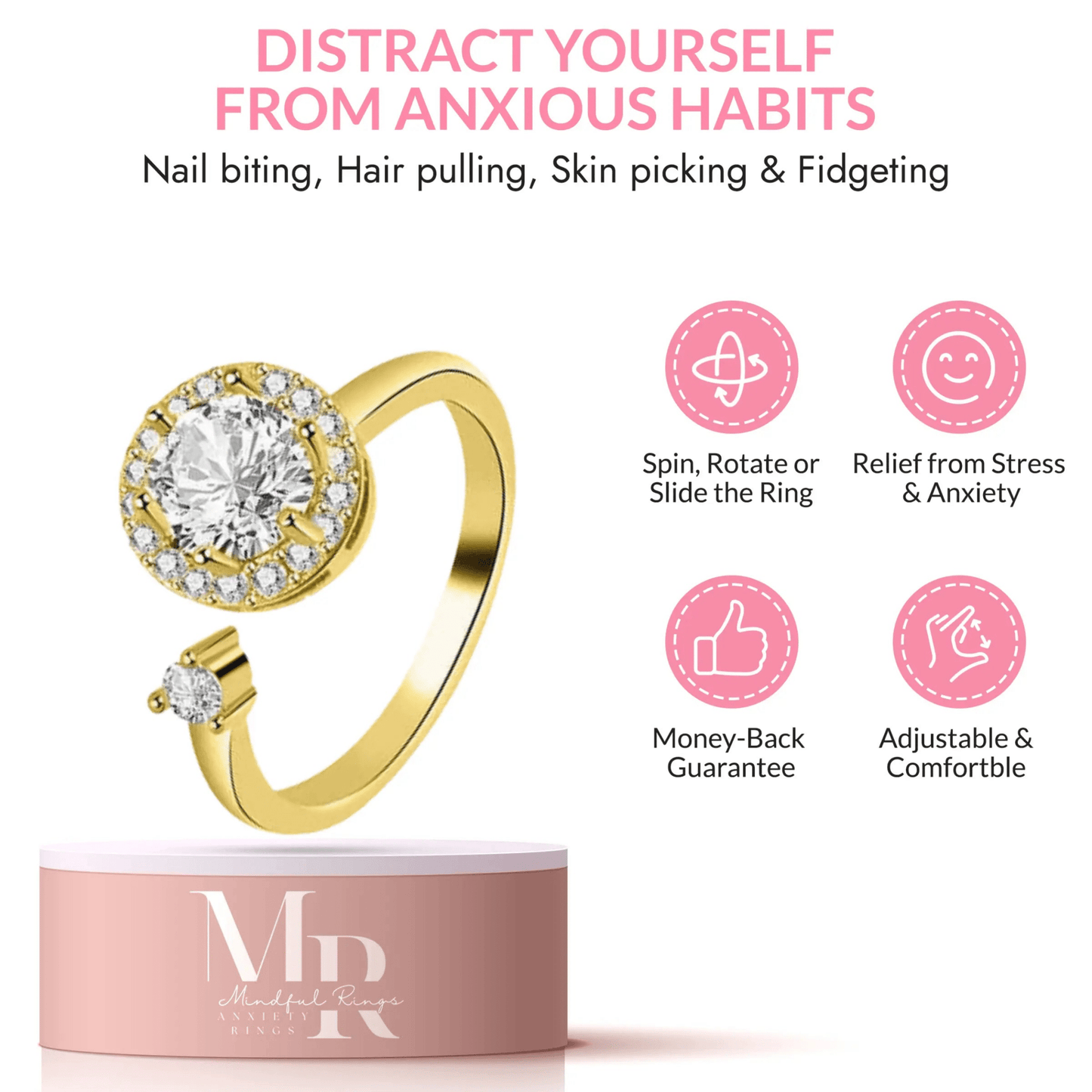The Enlightened Collection Mindful Rings - Gold Plated Fidget Spinner Ring - Mindful Rings