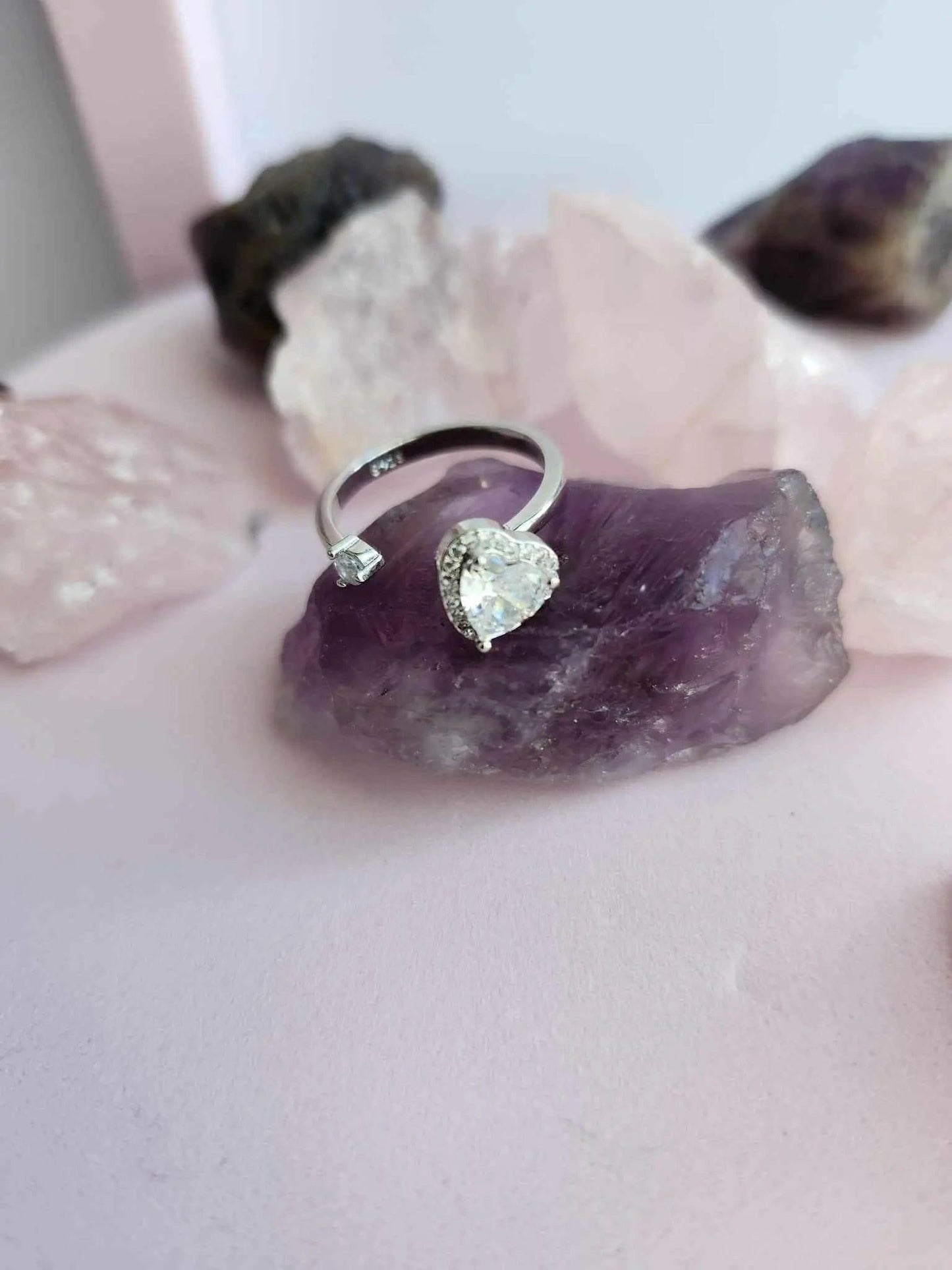 The Love - Centered Collection Mindful Rings - Clear Heart Gemmed Fidget Spinner Ring - Mindful Rings