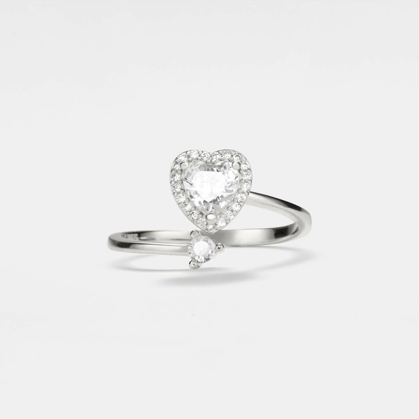 The Love - Centered Collection Mindful Rings - Clear Heart Gemmed Fidget Spinner Ring - Mindful Rings