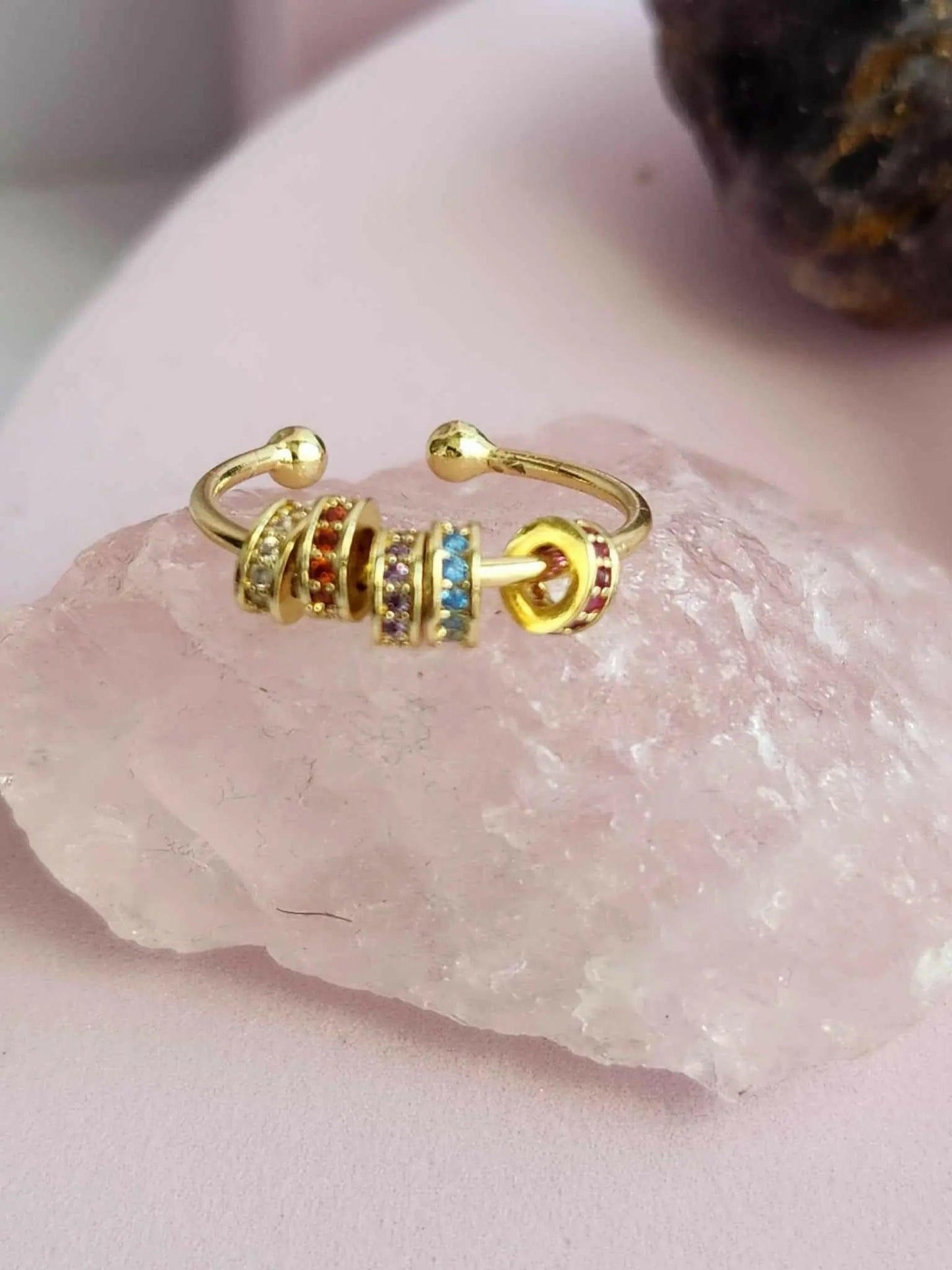 The Rainbow Embrace Collection - Gold Plated Fidget Spinner Ring - Mindful Rings