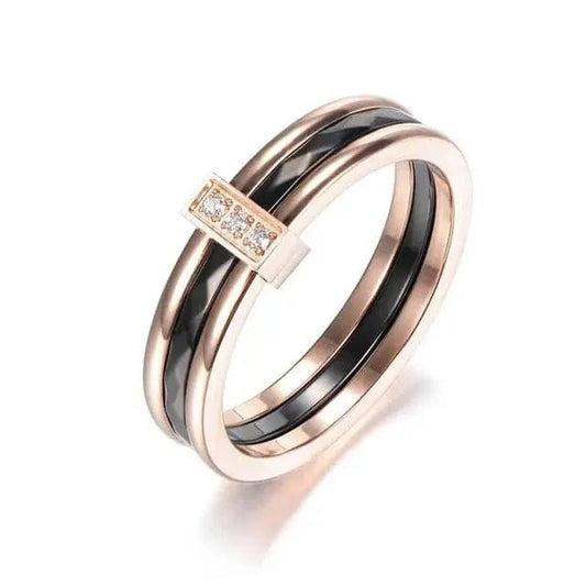 Mindful Rings Anxiety Necklace 3 Part Rose Gold Stainless Steel Cz Gem Ring - Spinning Anxiety Ring