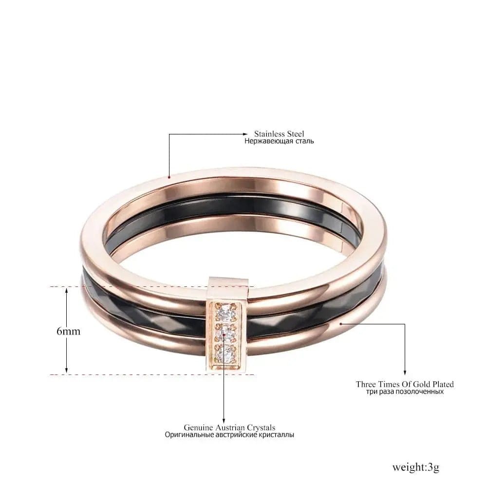 Mindful Rings Anxiety Necklace 3 Part Rose Gold Stainless Steel Cz Gem Ring - Spinning Anxiety Ring