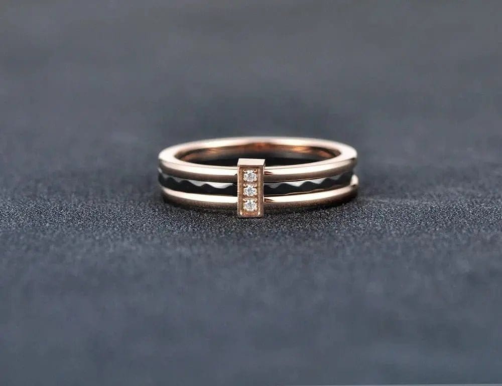 Mindful Rings Anxiety Necklace 3 Part Rose Gold Stainless Steel Cz Gem Ring - Spinning Anxiety Ring