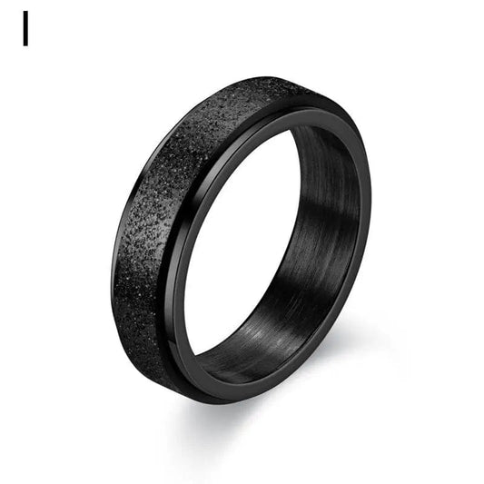 Mindful Rings Anxiety Necklace 6mm Frosted Glitter Titanium Rotating Ring - Black