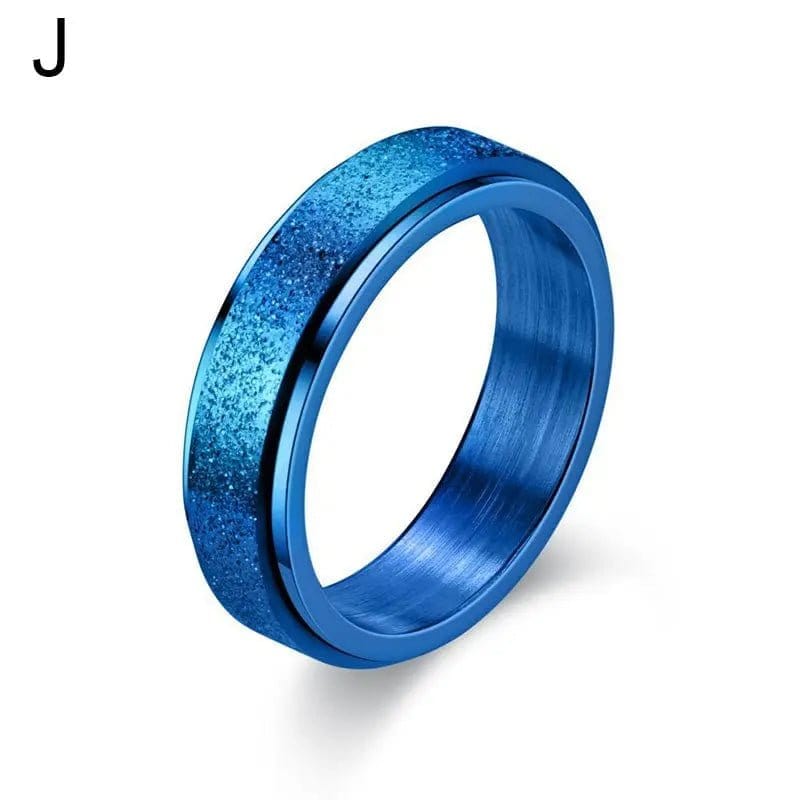 Mindful Rings Anxiety Necklace 6mm Frosted Glitter Titanium Rotating Ring - Blue