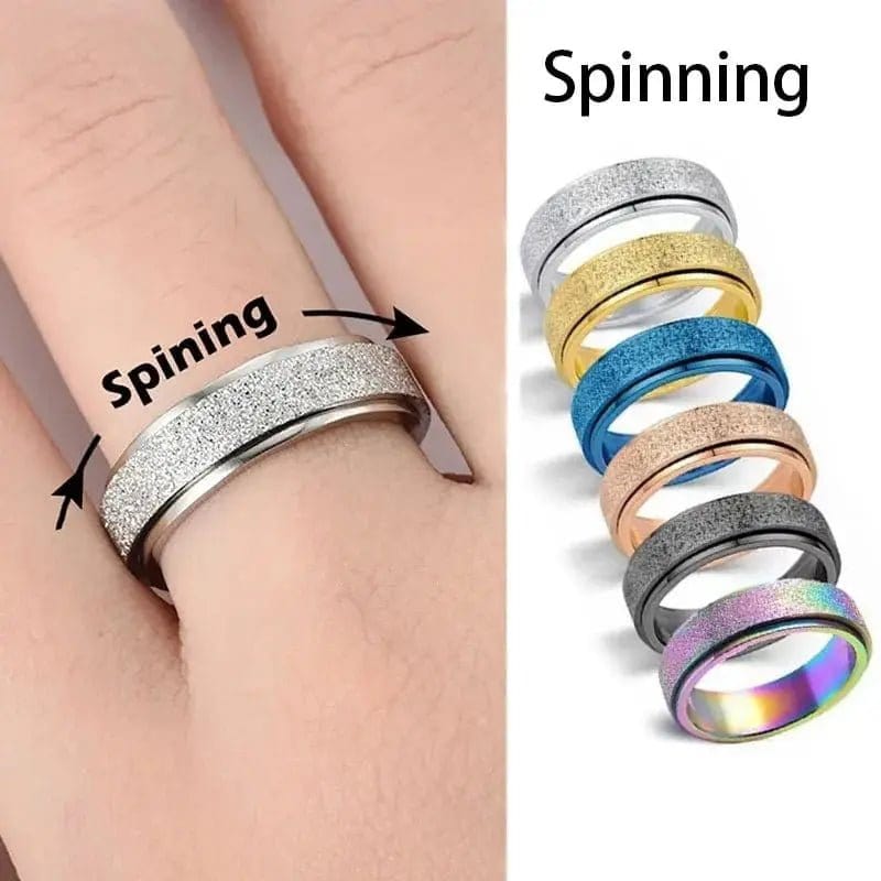 Mindful Rings Anxiety Necklace 6mm Frosted Glitter Titanium Rotating Ring - Blue