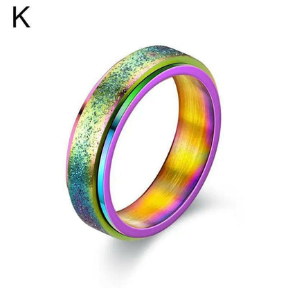 Mindful Rings Anxiety Necklace 6mm Frosted Glitter Titanium Rotating Ring - Rainbow