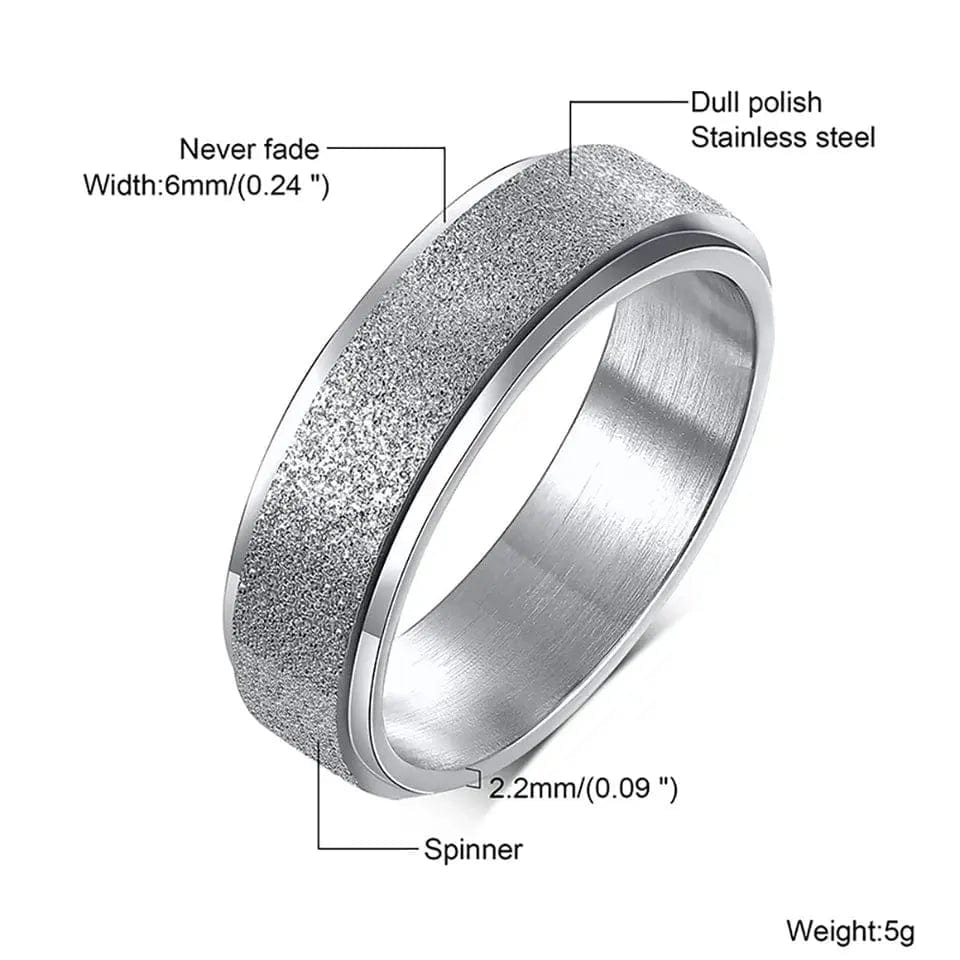 Mindful Rings Anxiety Necklace 6mm Frosted Glitter Titanium Rotating Ring - Silver