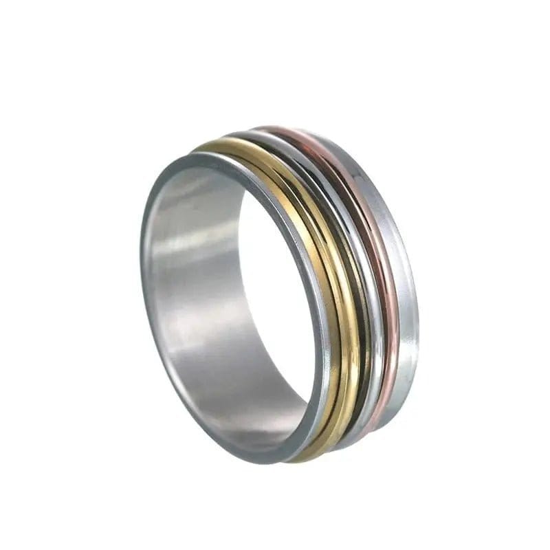 Mindful Rings Anxiety Necklace 8mm Stainless Steel 3 Tone Spinner Ring - Spinning Anxiety Ring