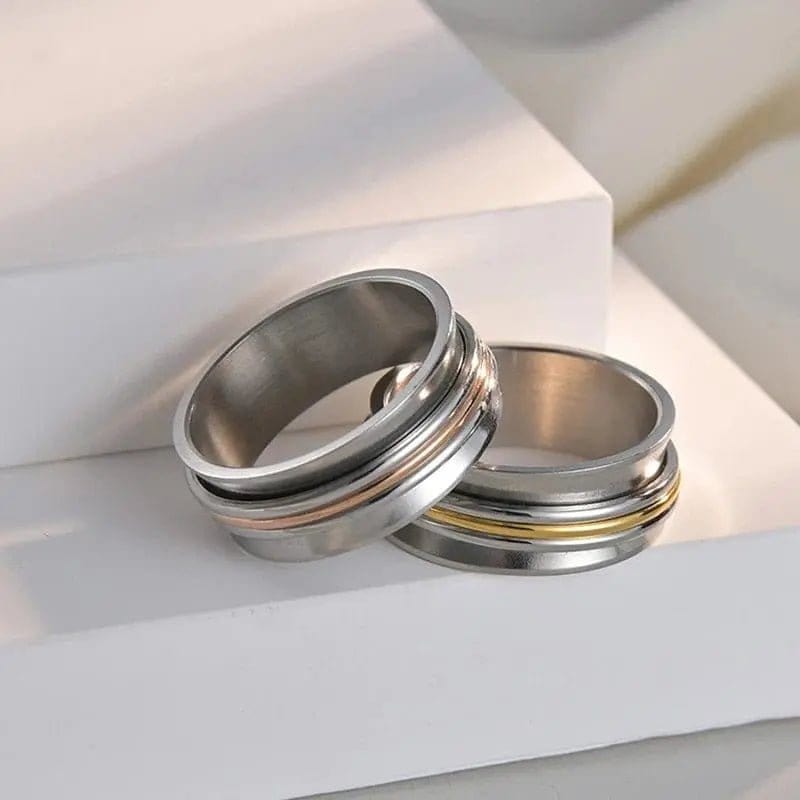 Mindful Rings Anxiety Necklace 8mm Stainless Steel 3 Tone Spinner Ring - Spinning Anxiety Ring