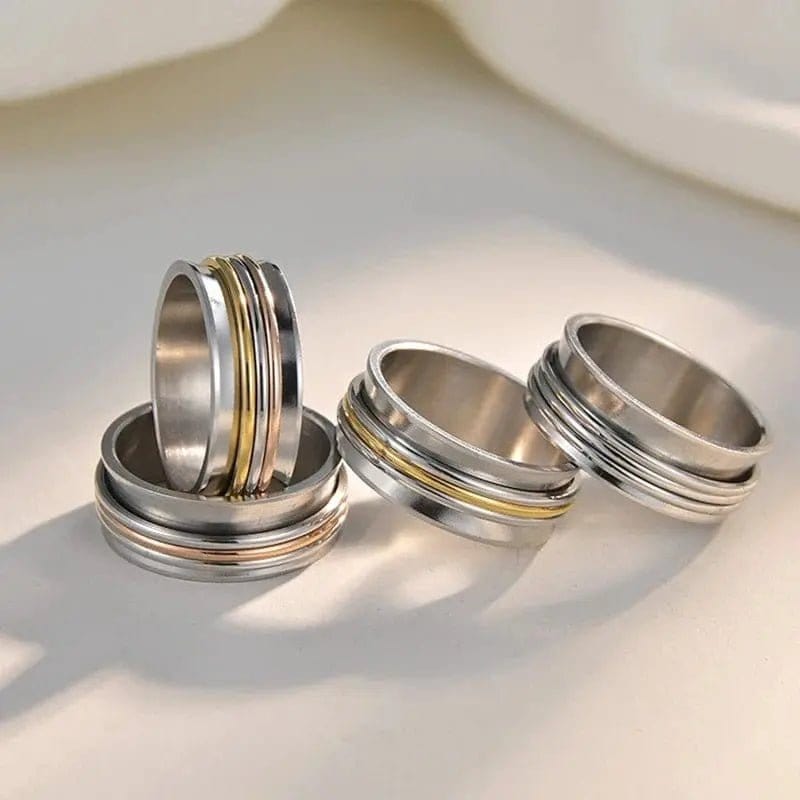 Mindful Rings Anxiety Necklace 8mm Stainless Steel 3 Tone Spinner Ring - Spinning Anxiety Ring