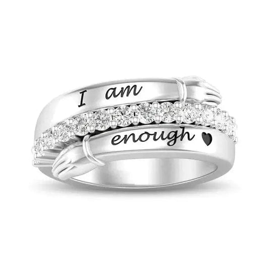 Mindful Rings Anxiety Ring Affirmation Collection I am Enough Clear Zircon Gem Ring - Non Moving Anxiety Relief Jewellery