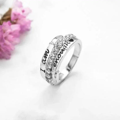 Mindful Rings Anxiety Ring Affirmation Collection I am Enough Clear Zircon Gem Ring - Non Moving Anxiety Relief Jewellery