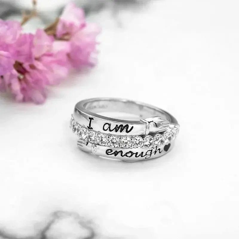 Mindful Rings Anxiety Ring Affirmation Collection I am Enough Clear Zircon Gem Ring - Non Moving Anxiety Relief Jewellery