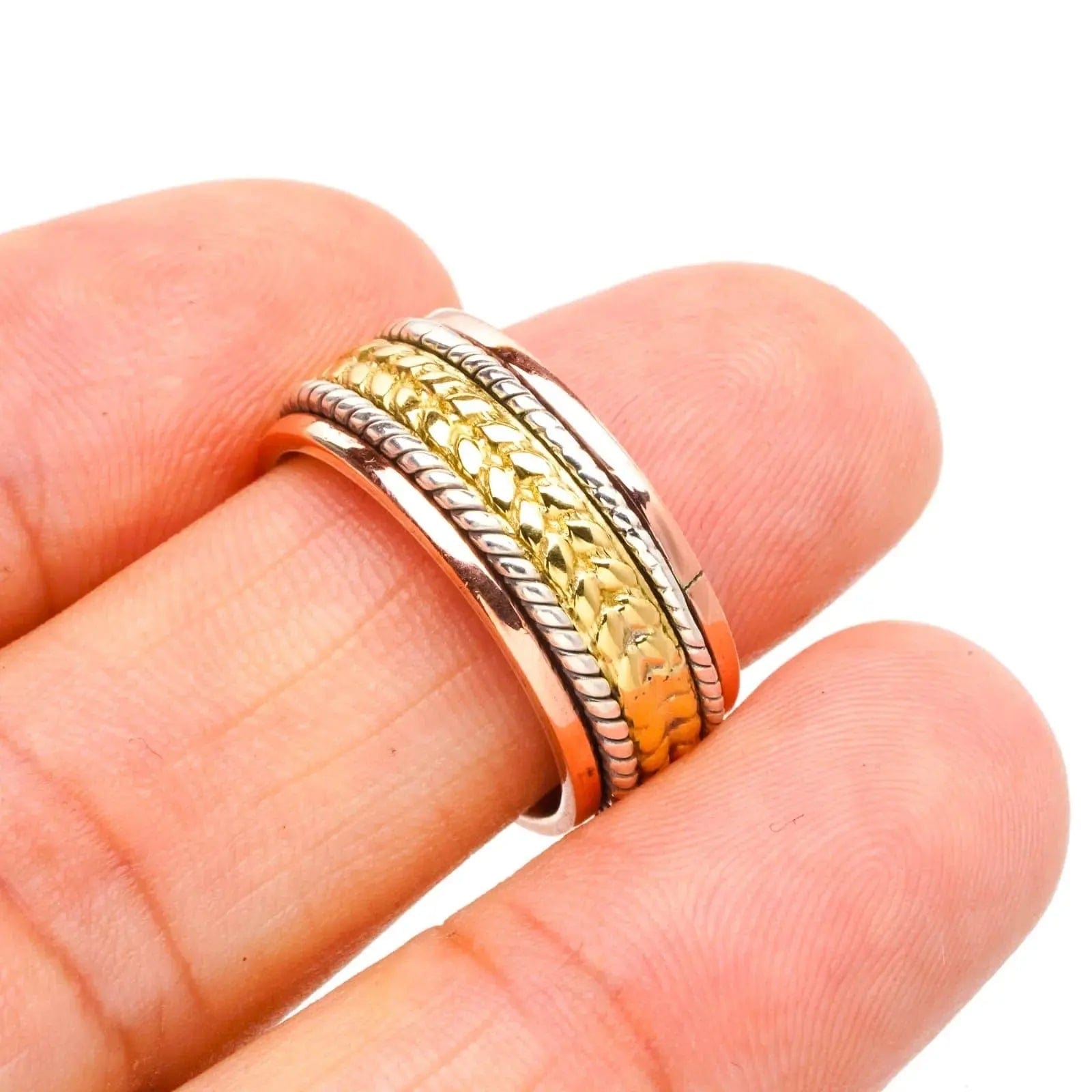 Mindful Rings Anxiety Ring Courage Meditation Ring - The Mindful Collection Solid .925 Sterling Silver Two Tone Braid Band Spinner Ring