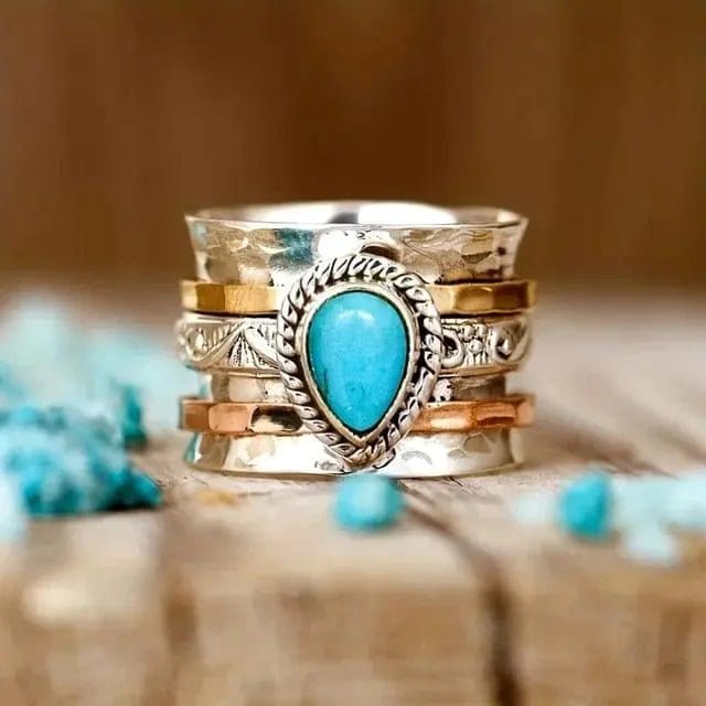 Mindful Rings Anxiety Ring Crystal Collection Retro Bohemia Ring - Non Moving Anxiety Relief Jewellery