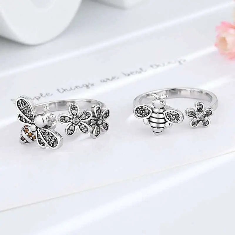 Mindful Rings Anxiety Ring Double Flower Bumble Bee Ring -  Fidget Anxiety Ring