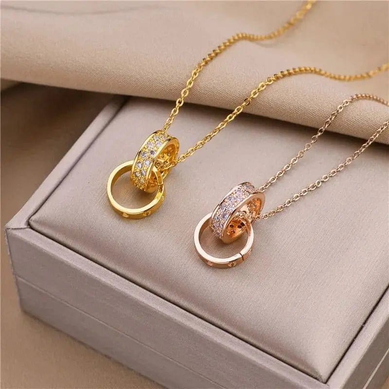 Mindful Rings Anxiety Necklace Double Loop Stainless Steel Rose Gold Plated Circle Loop Necklace -  Anxiety Relief Jewellery