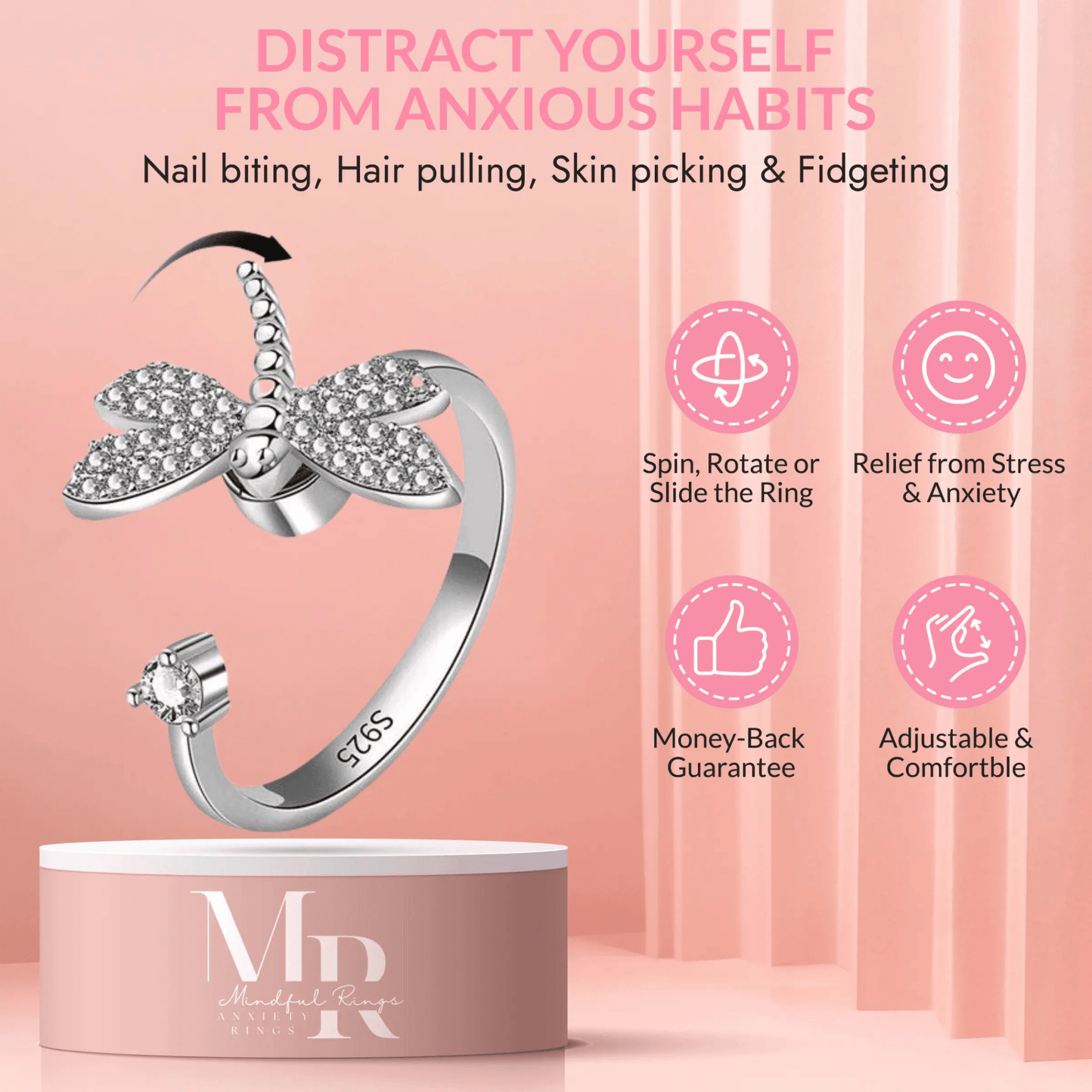 Mindful Rings - Dragonfly Stillness Fidget Spinner Ring - Mindful Rings
