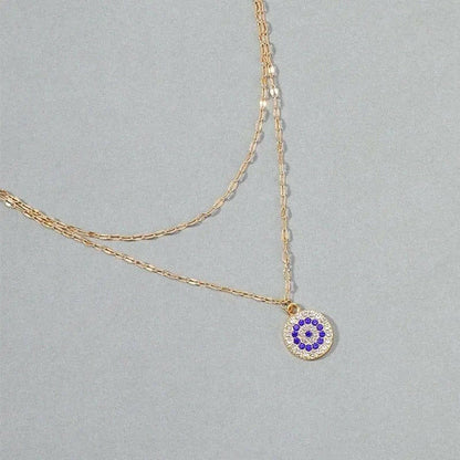 Mindful Rings Anxiety Necklace Evil Eye Double Layer Gold Plated Over Stainless Steel Silver Devils Eye Anxiety Relief Fidget Necklace