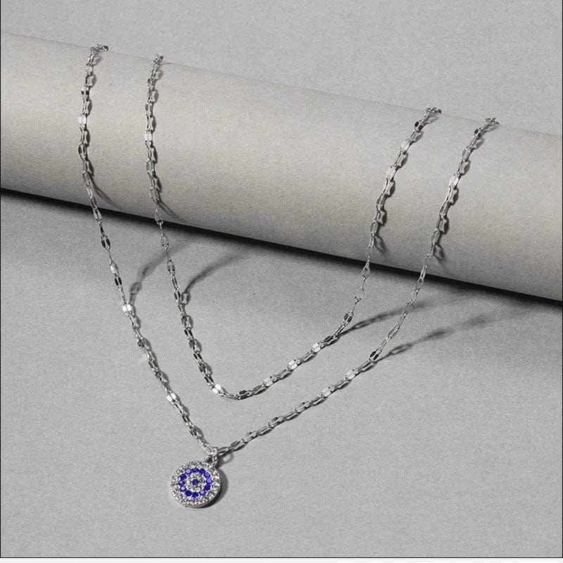 Mindful Rings Anxiety Necklace Evil Eye Double Layer Stainless Steel Silver Devils Eye Anxiety Relief Fidget Necklace