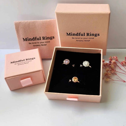 Mindful Rings Anxiety Ring Adjustable Size - One Size Fits All Gold Plated Mindful Fidget Star and Moon Ring Silver