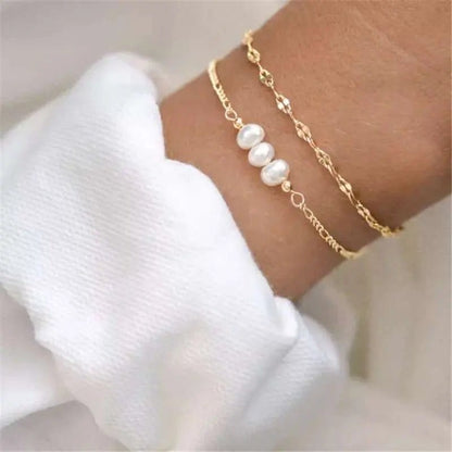 Mindful Rings Anxiety Ring Gold Plated over .925 Sterling Silver Three Imitation Pearls Bead Bracelet -  Fidget Jewellery