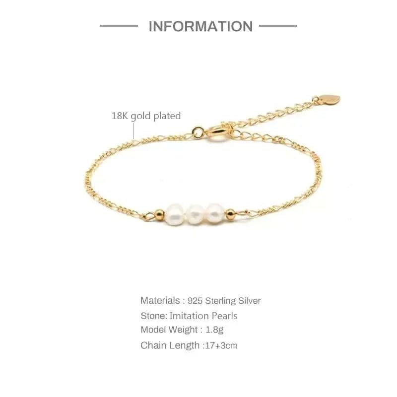 Mindful Rings Anxiety Ring Gold Plated over .925 Sterling Silver Three Imitation Pearls Bead Bracelet -  Fidget Jewellery