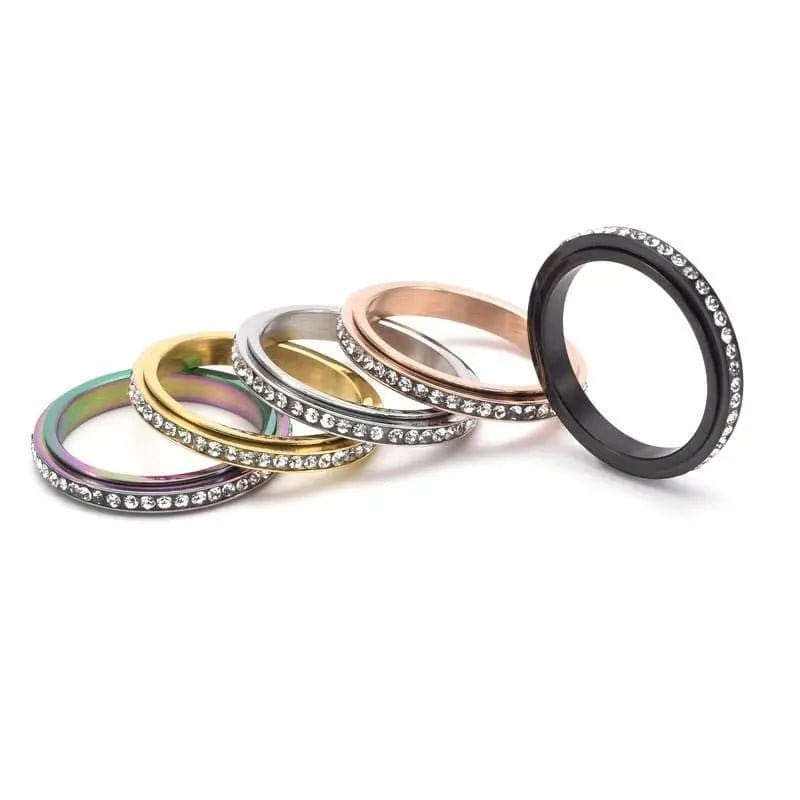 Mindful Rings Anxiety Ring Gold Plated Single Line Gem Essential Ring -  Rotating Fidget Anxiety Ring