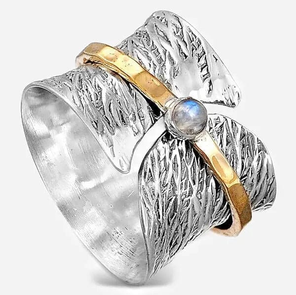 Mindful Rings Anxiety Ring Meditation Spinner Ring - Golden Opal Fidget Anxiety Ring