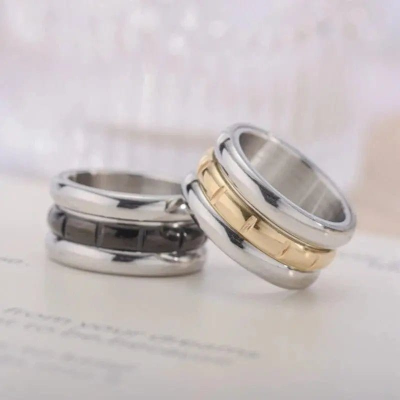 Mindful Rings Anxiety Ring Mens Stainless Steel Gold and Black Spinner Ring - Rotatable Anti Stress Anxiety Ring