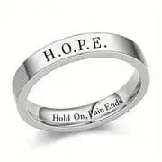 Mindful Rings Anxiety Ring Mental Health Matters -  H.O.P.E Hold On Pain Ends Silver Ring Inspirational