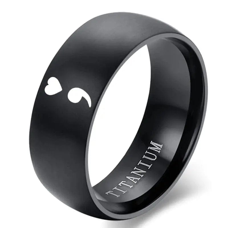 Mindful Rings Anxiety Ring Mental Health Matters Mens Black Titanium Size 13 SemiColon Ring