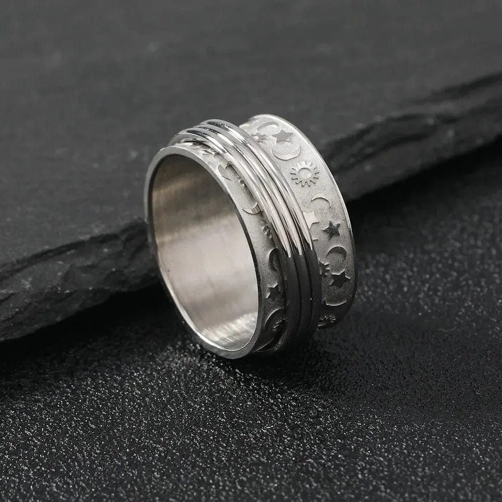 Mindful Rings Anxiety Ring Mental Health Matters - Stainless Steel Moon Shine 3 Layer Thump Meditation Rotating Ring