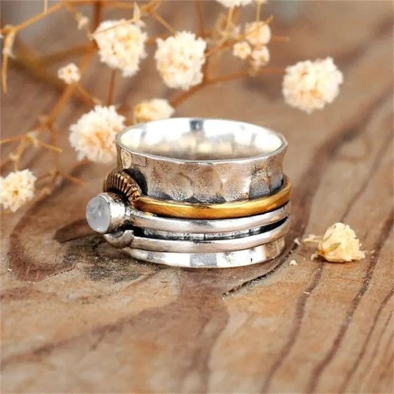 Mindful Rings Anxiety Ring Moonstone Sun 2 Tone Non Moving Bohemian Style Thump Ring