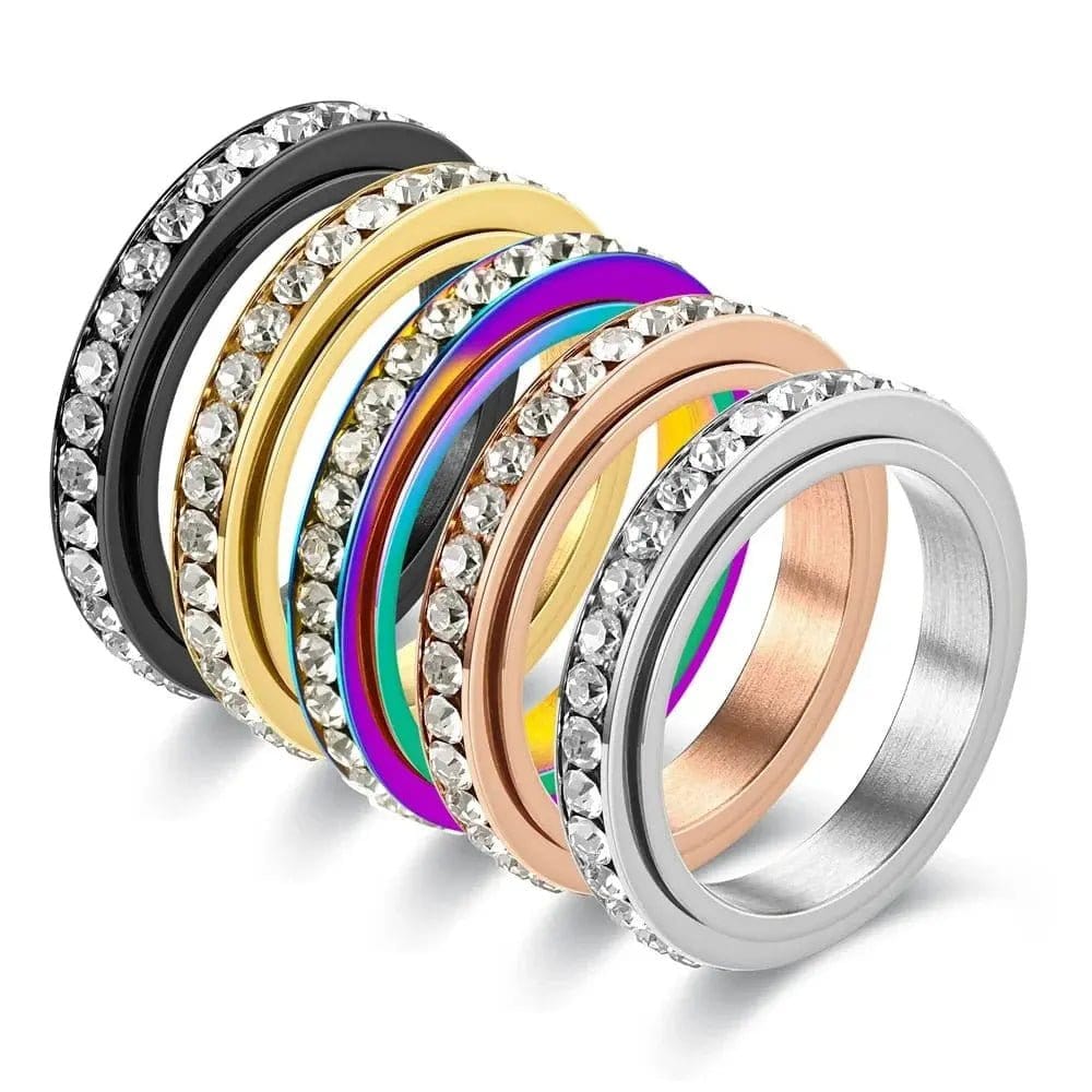 Mindful Rings Anxiety Ring Rainbow Single Line Gem Essential Ring -  Rotating Fidget Anxiety Ring