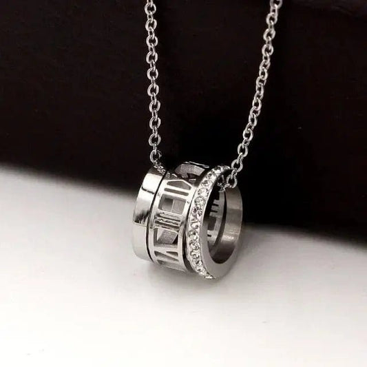 Mindful Rings Anxiety Necklace Roman Number Stainless Steel Silver Anxiety Relief Fidget Necklace