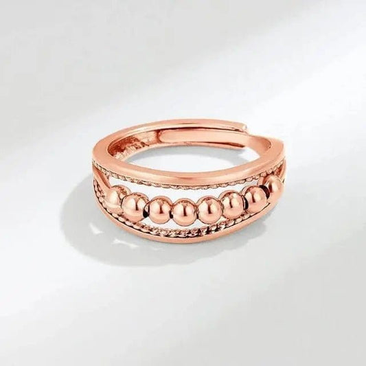 Mindful Rings Anxiety Ring Rose Gold 9 Bead Double Layer Silver Ring -  Rotating Fidget Anxiety Ring