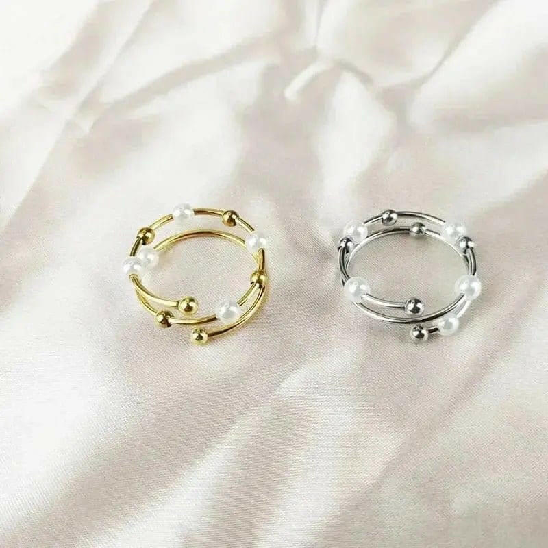 Mindful Rings Anxiety Ring Stainless Steel Bead and Pearl Ring -  Spinning Rotating Fidget Anxiety Ring