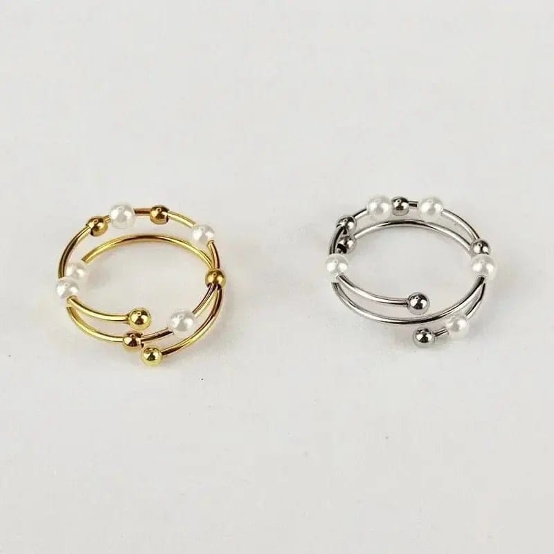 Mindful Rings Anxiety Ring Stainless Steel Bead and Pearl Ring -  Spinning Rotating Fidget Anxiety Ring