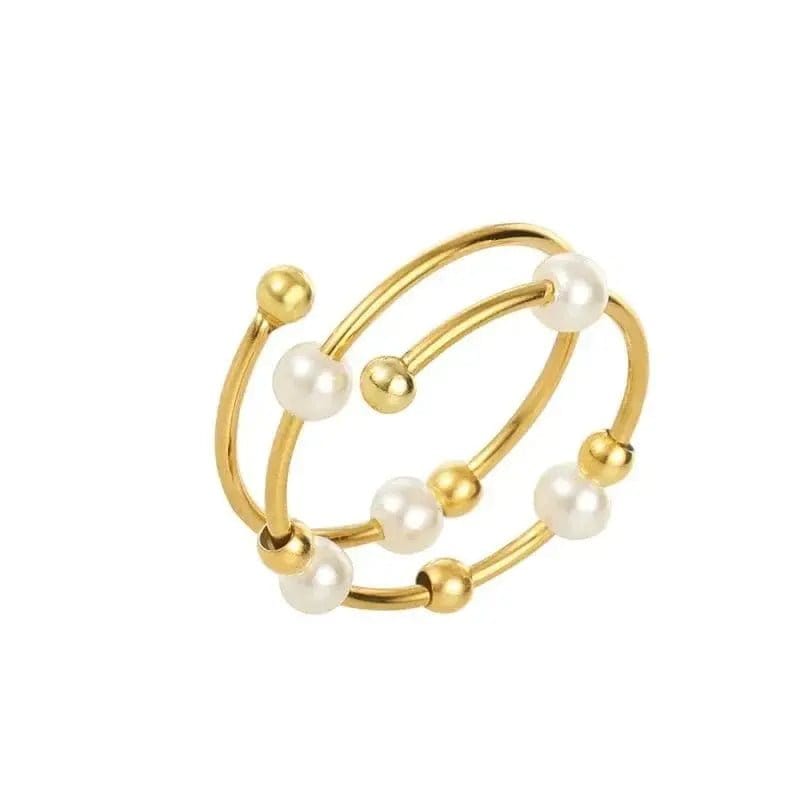 Mindful Rings Anxiety Ring Stainless Steel Bead and Pearl Ring -  Spinning Rotating Fidget Anxiety Ring