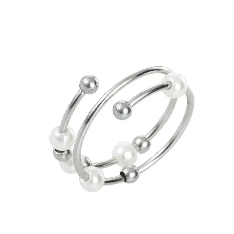 Mindful Rings Anxiety Ring Stainless Steel Bead and Pearl Ring -  Spinning Rotating Fidget Anxiety Ring