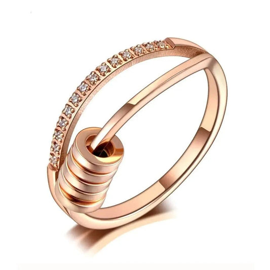 Mindful Rings Anxiety Ring Stainless Steel Mosaic Rhinestone Geometry Circle Ring - Rose Gold