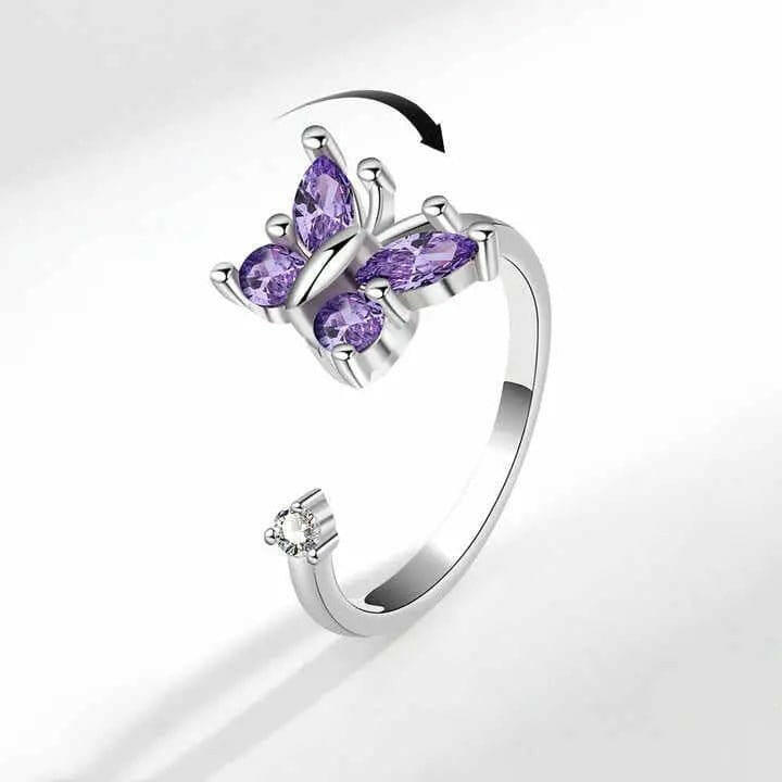 Mindful Rings Anxiety Ring Adjustable Size - One Size The Awakened Collection Mindful Rings - Purple Butterfly Fidget Spinner Ring