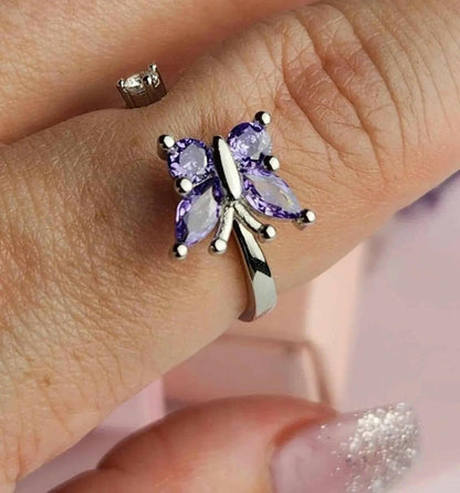 Mindful Rings Anxiety Ring Adjustable Size - One Size The Awakened Collection Mindful Rings - Purple Butterfly Fidget Spinner Ring