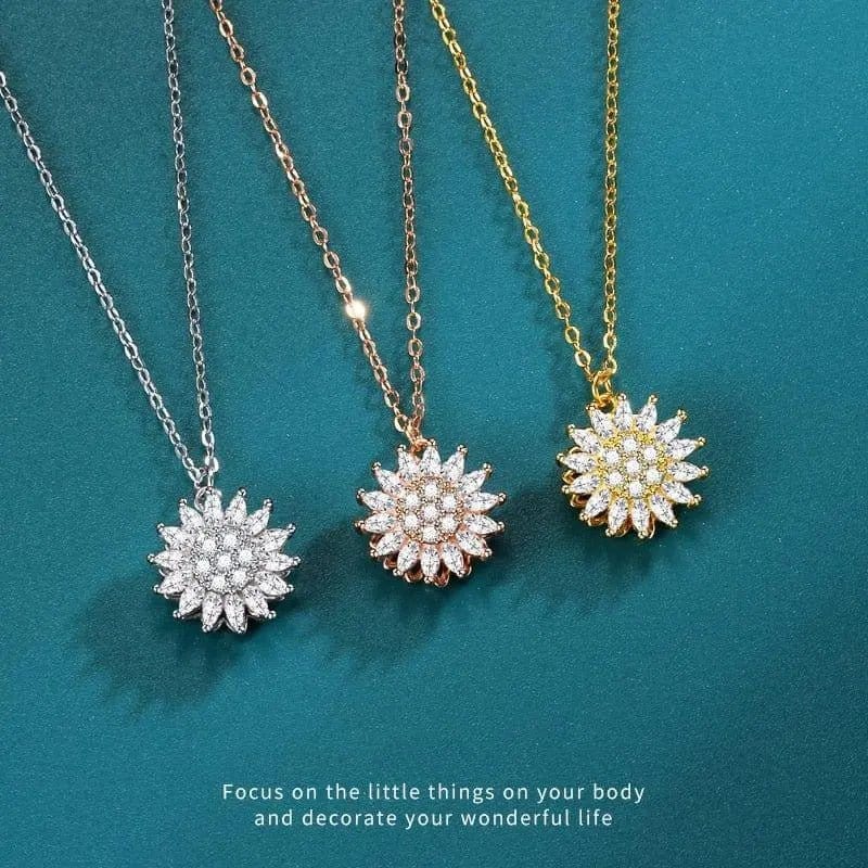 Mindful Rings Anxiety Necklace The Balance Collection - Spinning Necklace Sunflower Pendant