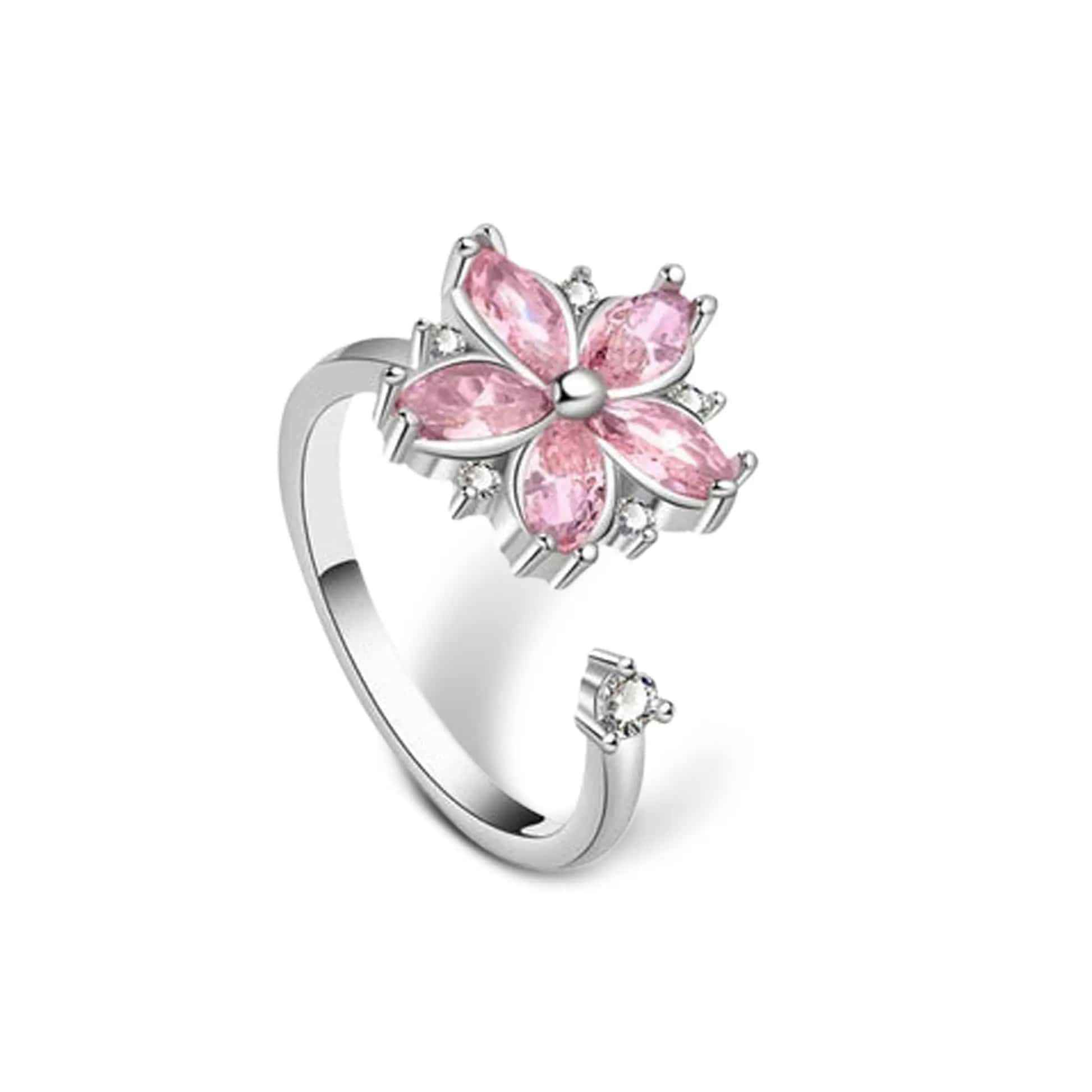 Mindful Rings Anxiety Ring Adjustable Size - One Size Fits All The Breath Collection Mindful Rings - Pink Flower Fidget Spinner Ring