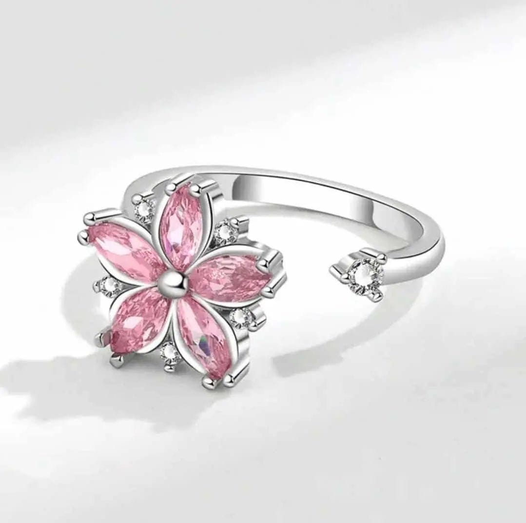 Mindful Rings Anxiety Ring Adjustable Size - One Size Fits All The Breath Collection Mindful Rings - Pink Flower Fidget Spinner Ring